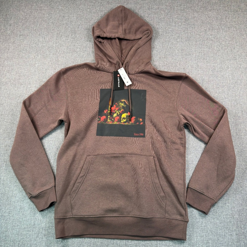 Airwalk Mens Graphic Hoodie Small Brown Skull Raven Rose Since 1986 NWT
